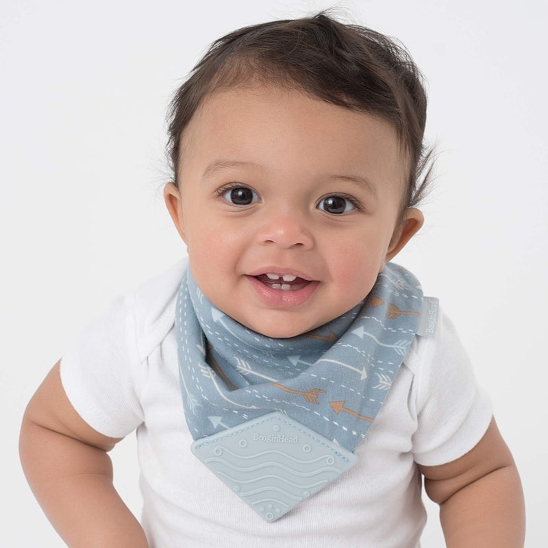 BooginHead by Infantino Cotton Baby Drool Bibs, Teething Bib and Pacifier Holder Bib, Blue Arrows - Image 3